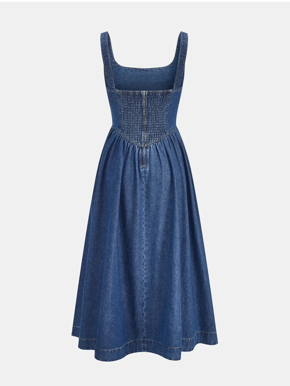 Commense Blue Denim Tie-Front Midi Dress XS | Coastal City Dress - Picture 5 of 7